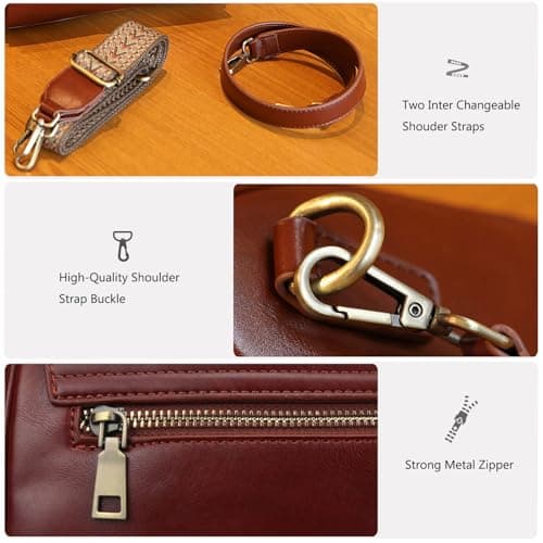 Premium Vegan Leather Shoulder Bag for Women, Detachable 2-Strap Crossbody