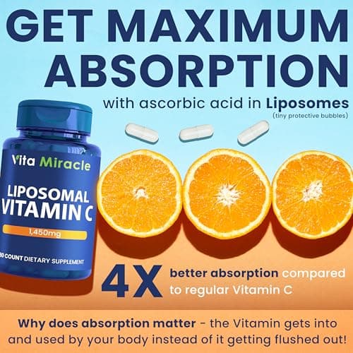 Liposomal Vitamin C 1450mg 180 Capsules, Ultra Absorption, Supports Immune System, Non-GMO, Vegan