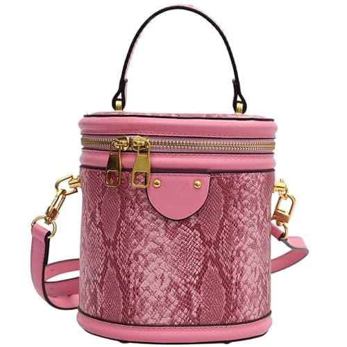 RTGGSEL Quilted Lattice Shoulder Bag for Women with Bunny Pendant — Snake Pink