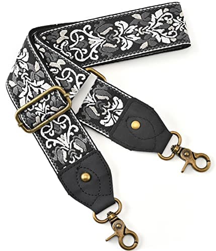 Guitar Style Crossbody Bag with Wide Shoulder Strap — Black Leather-01