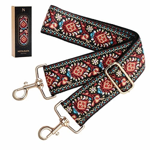 Nefelibata Adjustable 2 Purse Strap - Multi-Pattern Crossbody Replacement — A#-red Flower