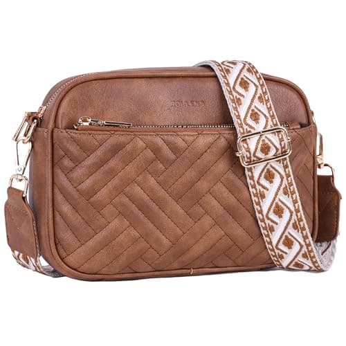 Trendy Quilted Crossbody Bags for Women with Card Slots — Brown