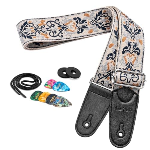 LEKATO Electric Bass Acoustic Guitar Floral Jacquard Embroidery 2" Wide Padded Guitar Straps with Picks & Blocks (Blue Flower White)
LEKATO Electric Bass Acoustic Guitar Floral Jacquard Embroidery 2" Wide Guitar Strap for Comfort and Style (Blue Flow