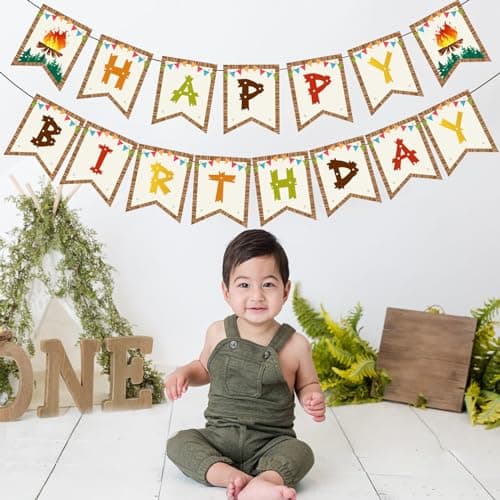 Camping Theme Happy Birthday Banner for Kids Adults