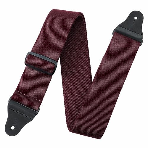 Nefelibata Christmas Green Guitar Strap with Leather Ends — Carmine Red