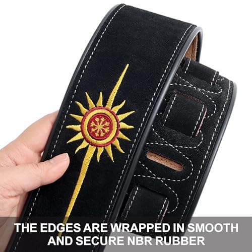 Nefelibata Golden Sun Double Layer Cowhide Guitar Strap, Foam Padded, 2.7" Wide