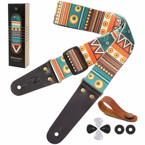 Vintage Embroidered Nefelibata Guitar Strap with Cowhide Ends, 1 Pair Locks & Picks — Mystery Print