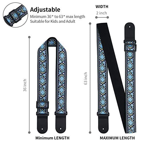 Guitar Strap with Leather Ends - Soft Adjustable for Acoustic Guitar & Electric Bass