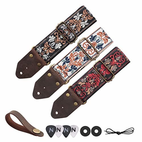 Nefelibata Retro Red Flower Jacquard Embroidery Cotton Guitar Straps for Bass, Electric & Acoustic Guitarists, Best Gifts for Kids