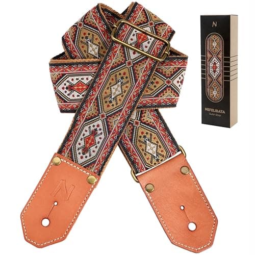 Cool Woven Guitar Strap with Leather Ends for Guitarists — Hexagon