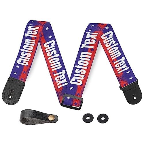 Custom Personalized American Flag Guitar Strap - Bass Electric Acoustic — White 13