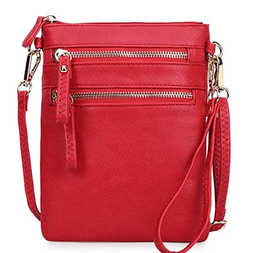 Solene Women's Small Crossbody Bag with Multi Zip Pockets — Red