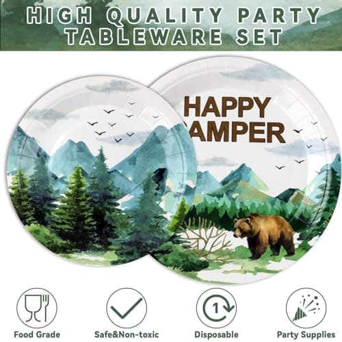 Happy Camper Camping Adventure Themed Party Tableware Set Serve 24