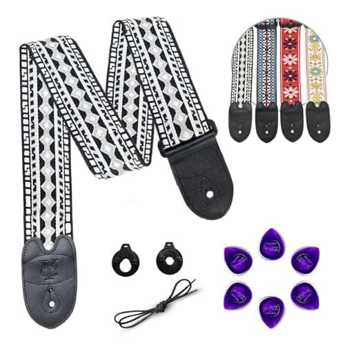 Embroidered Jacquard Guitar Strap for Electric & Acoustic Guitars
