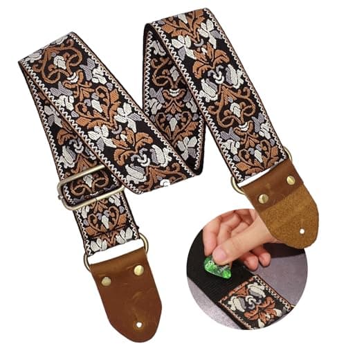 Wild Guitar Strap with Pick Pocket, Genuine Leather, Adjustable — Jt026-dr-01