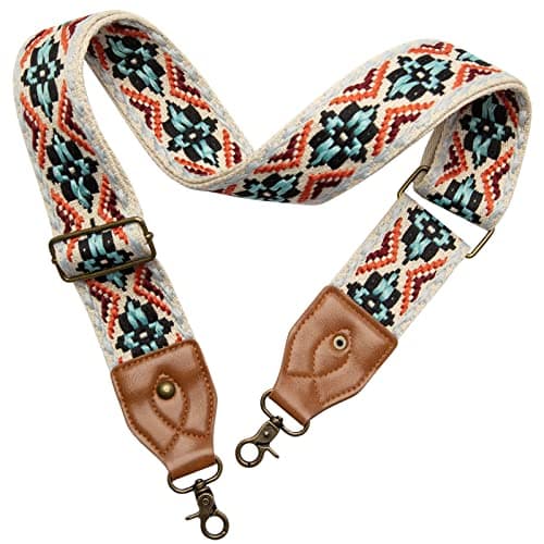 OllarKt 2" Wide Adjustable Leather Bag Strap — Boho Multi-color Jacquard