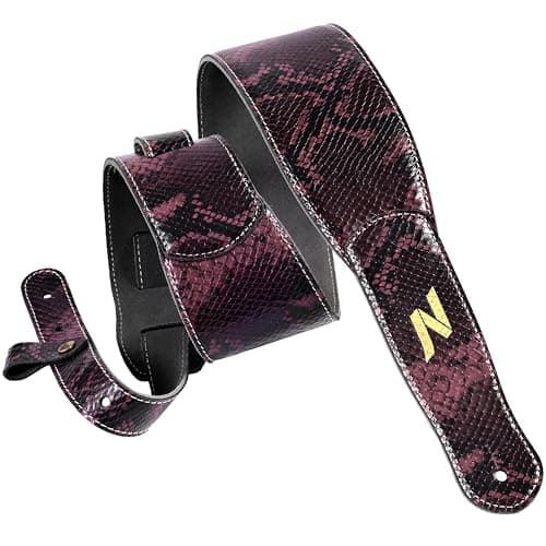 3-Inch Leather Guitar Strap with Padding and Cable Organizer for Kids, Men, and Women (Chocolate Brown) — Purple