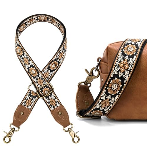 LSETUTIYY Jacquard Embroidery Wide Adjustable Cowhide Shoulder Strap