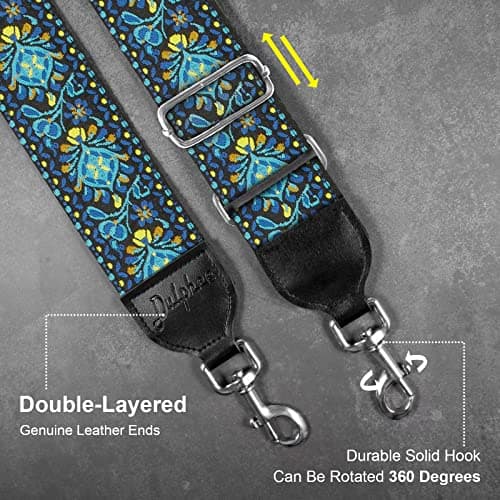 Soft Cotton & Leather Ends Jacquard Embroidered 2" Wide Crossbody Bag Purse Straps