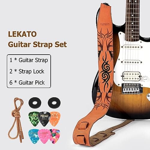 Lekato Jaffa Orange Suede Guitar Strap, Adjustable 35"-51"