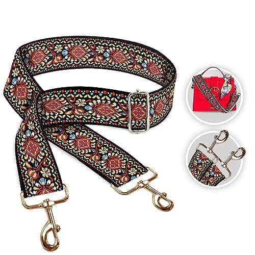 Art Tribute Wide Handbag & Purse Strap Woven Adjustable Bag Strap — Red W/Gold Hardware