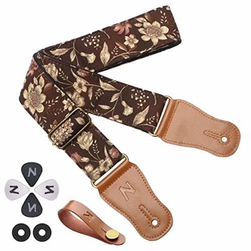 Cotton Guitar Strap for Acoustic Guitar and Ukulele with Accessories — E# - Pomegranate Flower