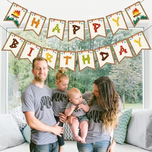 Camping Theme Happy Birthday Banner for Kids Adults