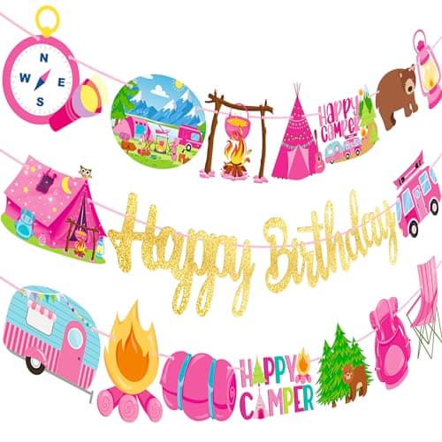 Camping Birthday Party Banners - Set of 3 Happy Camper Theme Decorations