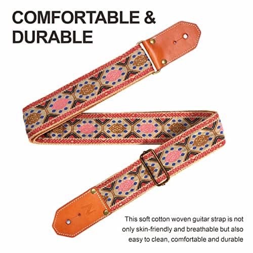Nefelibata Cool Woven Guitar Strap - Cotton Strap with Leather Ends for Guitarists