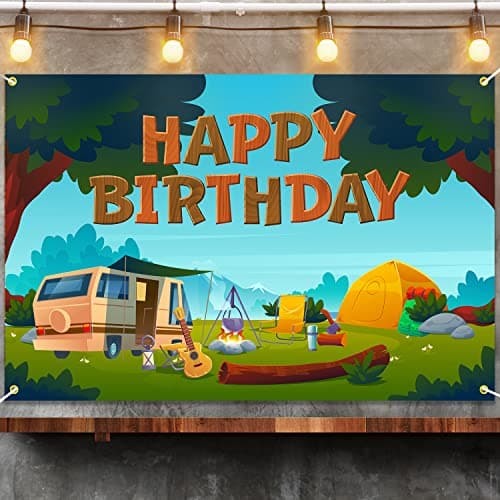 Happy Camper Tent Themed Birthday Backdrop for Photography Party Decor