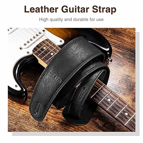 LEKATO Black 2.5" Padded Leather Bass Guitar Strap 41"-51" Adjustable