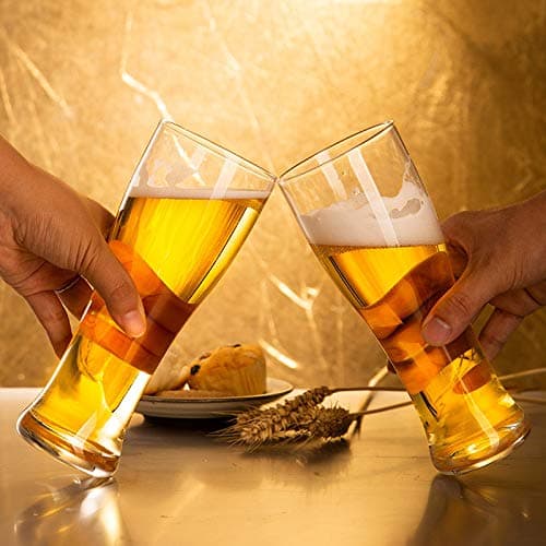 AMZ Empire 16 oz Pilsner Beer Glasses, Pack of 4 with Coasters