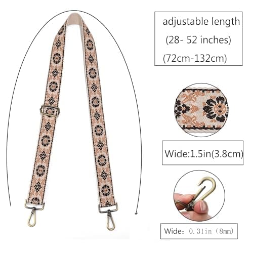 Adjustable Replacement Shoulder Strap for Crossbody Bags, Retro Jacquard Embroidery Design