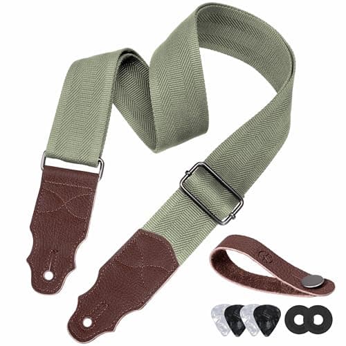 Head Layer Cowhide Leather Guitar Strap, 2-Inch Wide, 2 Locks, 4 Picks — Light Green