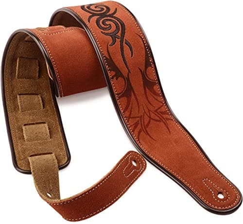 Brown Note Suede Leather Guitar Strap, 2.8 Inches Wide — Brown Tribal