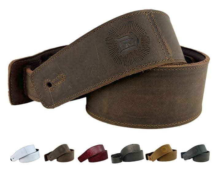 Full Grain Leather Guitar Strap 2 For Electric, Acoustic, and Bass Guitars (Whiskey Brown)