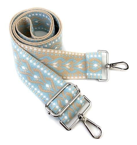 VersaKits Light Green Ethnic Jacquard Crossbody with Adjustable Shoulder Strap — (01)light Blue Khaki/Silver Hooks