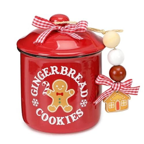 Christmas Ceramic Canister Set with Gingerbread Cookies Tiered Tray Decor for Home Table Centerpiece - Ideal Gift for Hostesses and Home Decor Enthusiasts