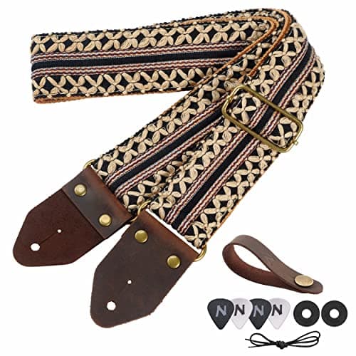 Red Gold Embroidery Nefelibata Jacquard Guitar Strap for Bass, Electric & Acoustic — Z#-black Gold Embroidery