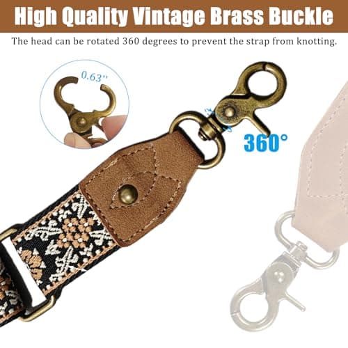 LSETUTIYY Jacquard Embroidery Wide Adjustable Cowhide Shoulder Strap