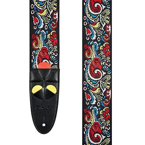 Amumu Red Flame Jacquard Guitar Strap for Acoustic, Electric & Bass — Love Flower