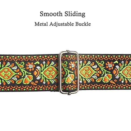 Yellow Flower Jacquard Weave Acoustic Bass Guitar Strap with 2 Locks + 3 Picks
