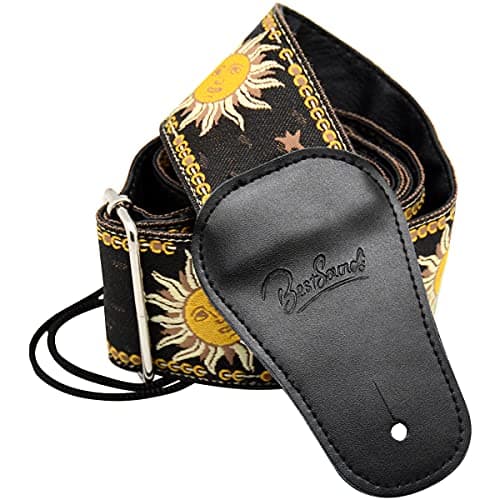 Sun Jacquard Weave Guitar Strap - Genuine Leather Ends BestSounds
