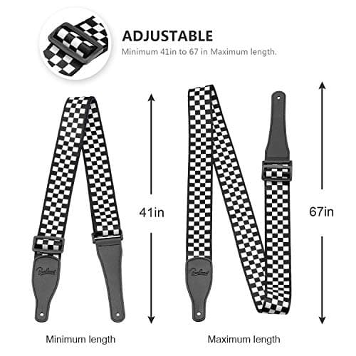 Black and White Checkered Durable Nylon Guitar Strap