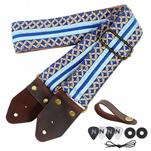 Cool Woven Guitar Strap for Kids and Guitarists — Zq#-gold Blue Embroidery
