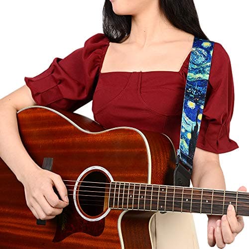 BestSounds Van Gogh Starry Night Guitar Strap with Button & Locks, Adjustable for Bass, Electric & Acoustic Guitar, Perf