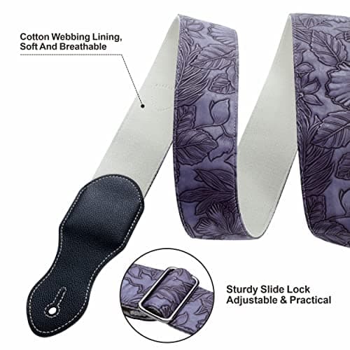 Nefelibata Vegan Leather Pick Pocket Guitar Strap, 60s Vintage Style (Purple)