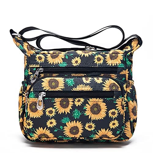 Nawoshow Nylon Floral Multi-Pocket Crossbody Travel Bag for Women — Sun Flower
