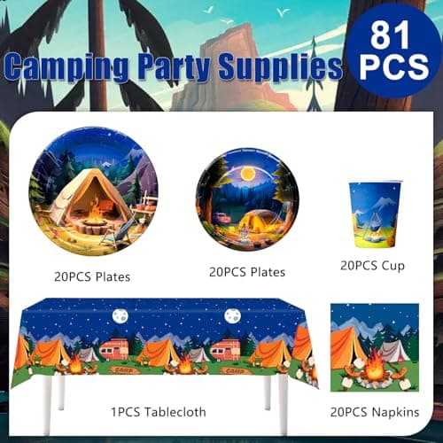 Happy Camper Camping Party Decorations Set for 20 Guests
