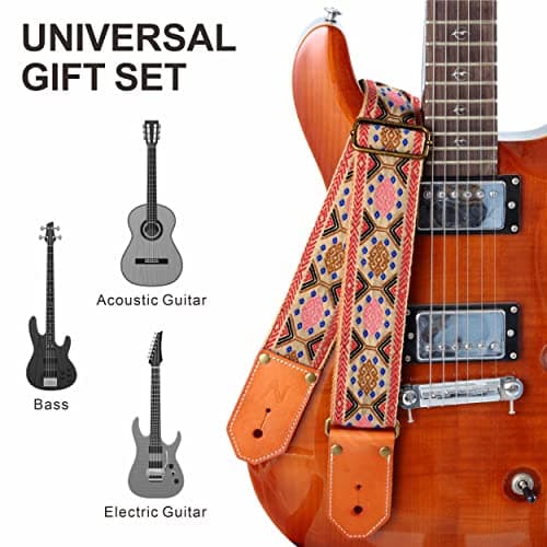 Nefelibata Cool Woven Guitar Strap - Cotton Strap with Leather Ends for Guitarists